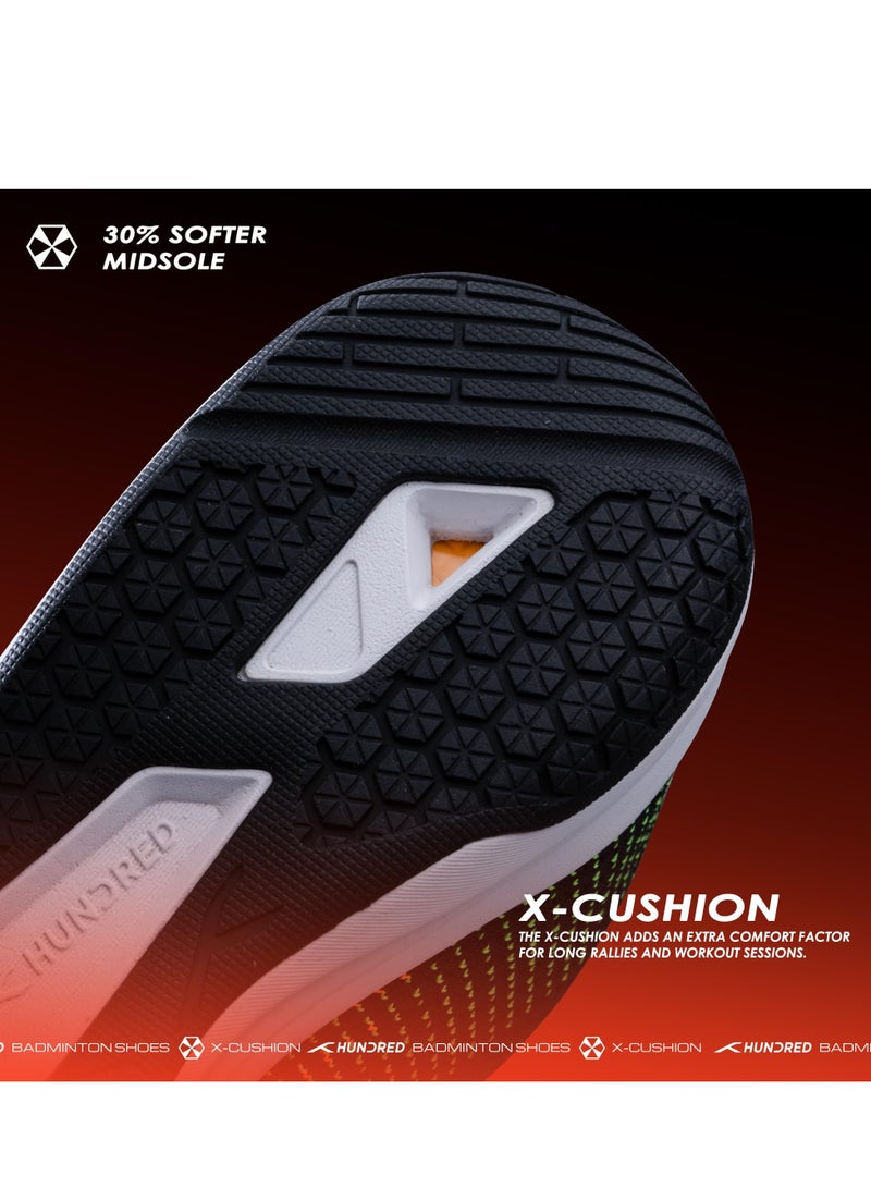 HUNDRED HUNDRED Blade Lite Badminton Shoes for Men & Women | Lightweight Non-Marking Indoor Shoes for Squash, Table Tennis, Volleyball, Basketball | Breathable PU Upper – Black/Orange/White - Image 3