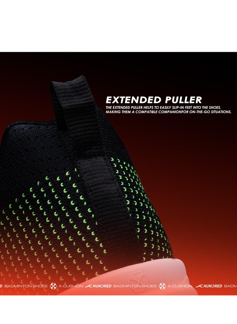 HUNDRED HUNDRED Blade Lite Badminton Shoes for Men & Women | Lightweight Non-Marking Indoor Shoes for Squash, Table Tennis, Volleyball, Basketball | Breathable PU Upper – Black/Orange/White - Image 4
