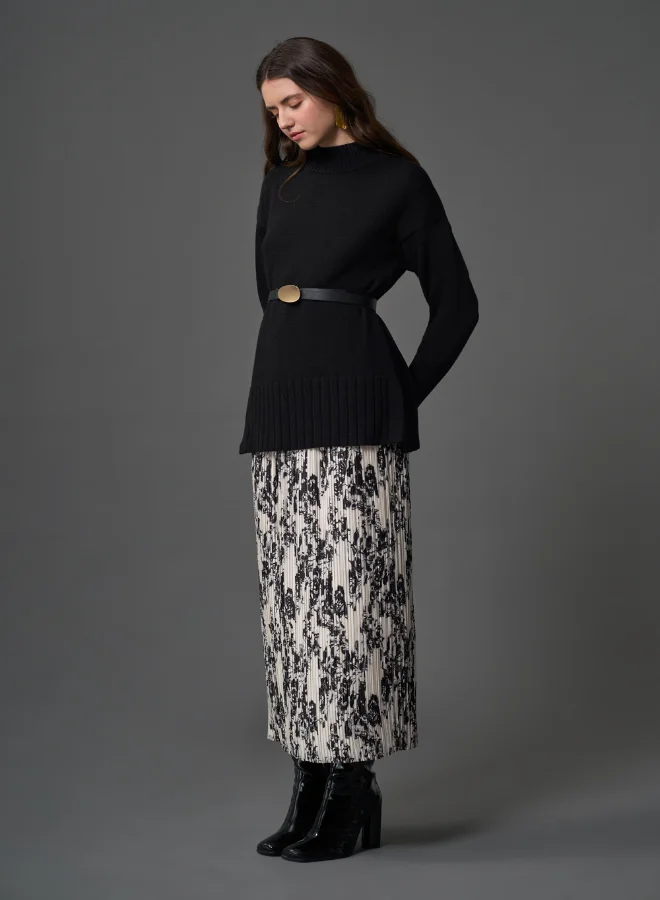 MIZALLE FULL PLEATED PATTERNED SKIRT