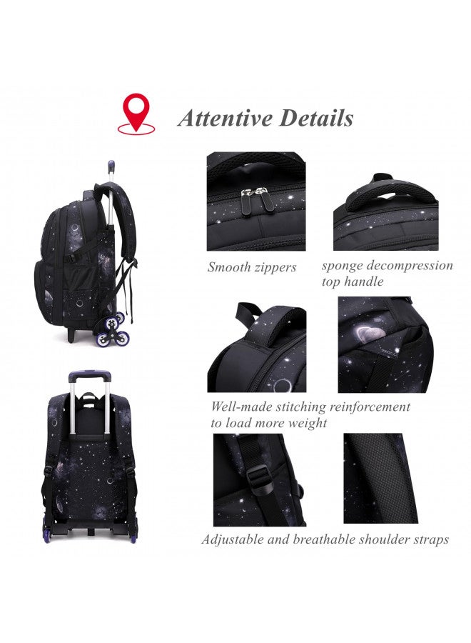Bansusu 3Pcs Galaxy Boys Rolling Backpack Set with Lunch Bag, Galaxy Print Kids Backpack for Boys with Wheels - Image 4