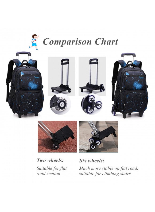 Bansusu 3Pcs Galaxy Boys Rolling Backpack Set with Lunch Bag, Galaxy Print Kids Backpack for Boys with Wheels - Image 2