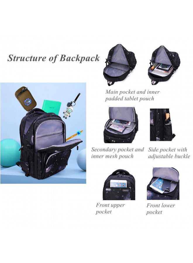 Bansusu 3Pcs Galaxy Boys Rolling Backpack Set with Lunch Bag, Galaxy Print Kids Backpack for Boys with Wheels - Image 3