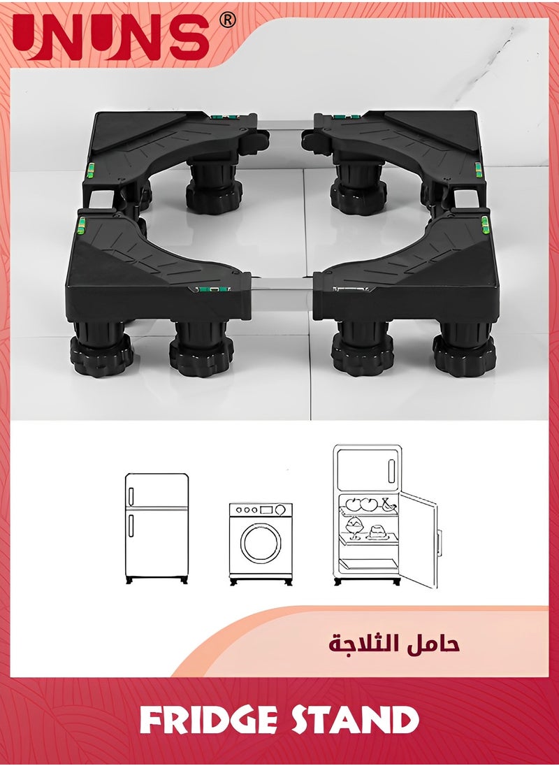 UNUNS قاعدة غسالة، حامل ثلاجة قابل للتعديل مع 8 أقدام قوية، قاعدة متعددة الوظائف لغسالة الملابس والمجفف، أسود  - Image 1
