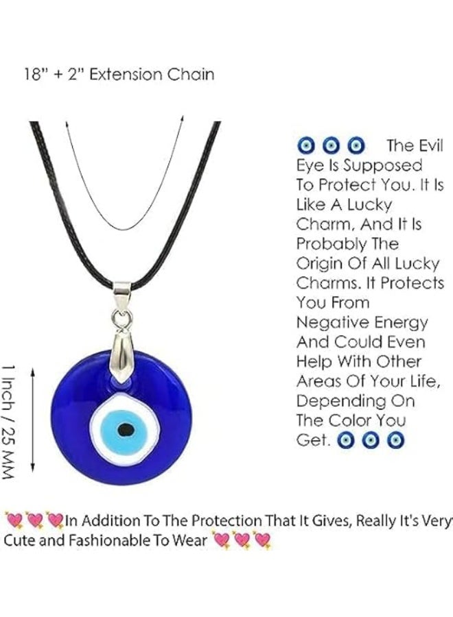 قلادة وسوار العين الشريرة، قلادة العين الشريرة من الزجاج التركي الأزرق وحبل جلدي، أقراط للنساء والرجال، قلادة حماية الحظ، مجوهرات، مظهر أنيق، هدية للصديقة، الزوجة، الأخت - Image 2