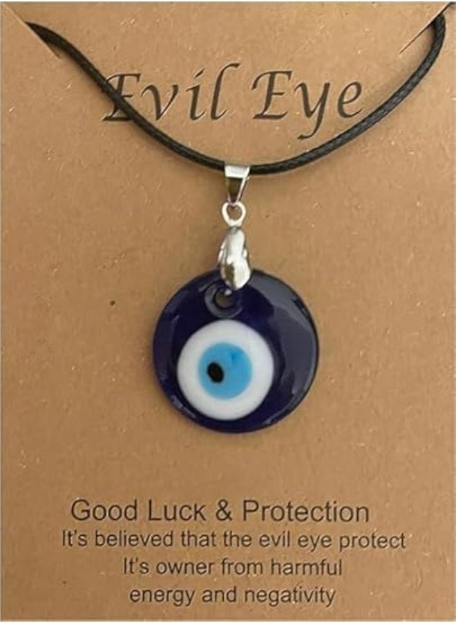 قلادة وسوار العين الشريرة، قلادة العين الشريرة من الزجاج التركي الأزرق وحبل جلدي، أقراط للنساء والرجال، قلادة حماية الحظ، مجوهرات، مظهر أنيق، هدية للصديقة، الزوجة، الأخت - Image 5