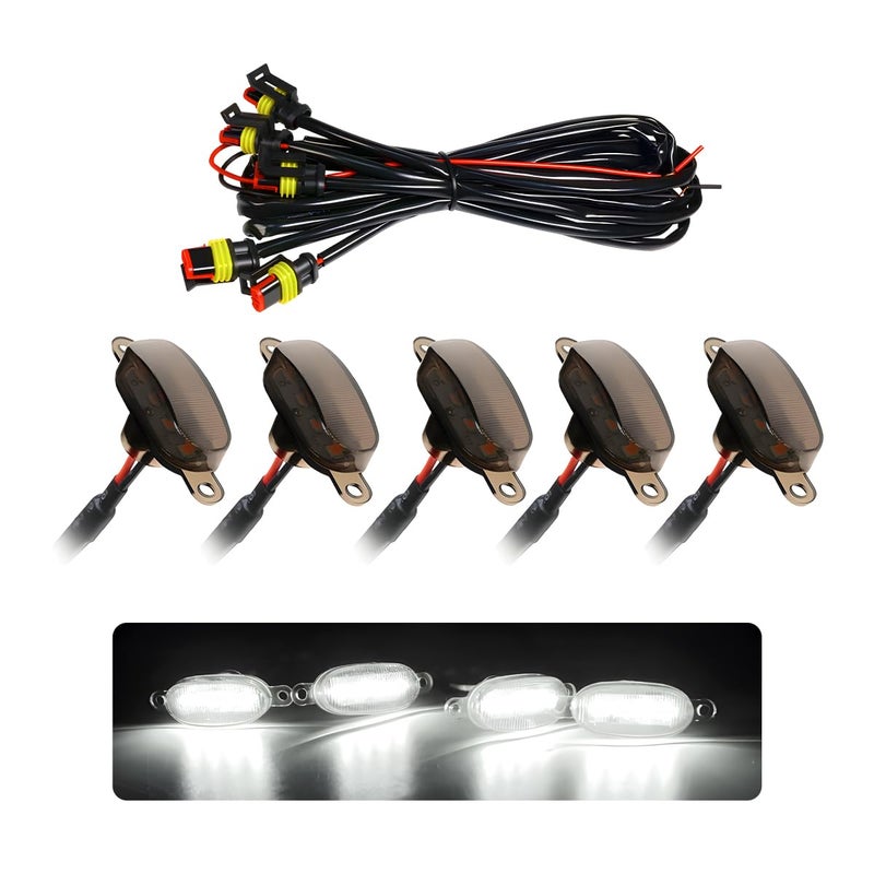 FSTURIOS 5PCS Car LED Grille Lights Bright Front Grill Bumper Trim Lamps with Wiring Harness Waterproof Grille LED Lights for 20042019 F150 F250 F350 Raptor20132018 Ram 1500 BlackWhite - Image 3