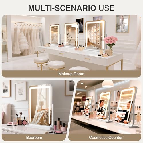 MICLIONLED Lighted Makeup Mirror with Lights,Dimmable Touch Control Vanity Mirror for Desk/Bedroom, 360° Rotation,3 Color Modes for Flawless Application - Ideal Gifts for Her (White) - Image 5
