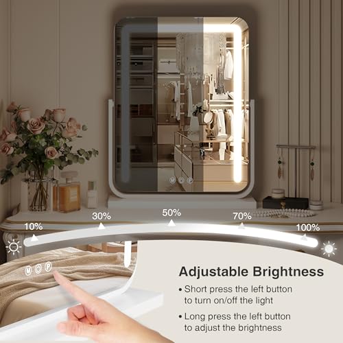 MICLIONLED Lighted Makeup Mirror with Lights,Dimmable Touch Control Vanity Mirror for Desk/Bedroom, 360° Rotation,3 Color Modes for Flawless Application - Ideal Gifts for Her (White) - Image 3