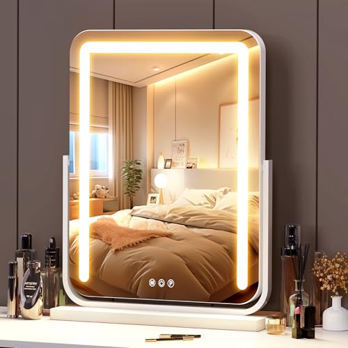 MICLIONLED Lighted Makeup Mirror with Lights,Dimmable Touch Control Vanity Mirror for Desk/Bedroom, 360° Rotation,3 Color Modes for Flawless Application - Ideal Gifts for Her (White) - Image 1