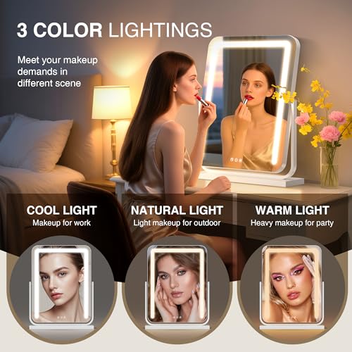 MICLIONLED Lighted Makeup Mirror with Lights,Dimmable Touch Control Vanity Mirror for Desk/Bedroom, 360° Rotation,3 Color Modes for Flawless Application - Ideal Gifts for Her (White) - Image 2