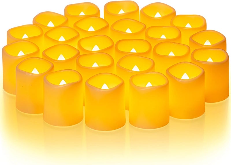 Homemory 24-Pack Flickering Flameless Votive Candles - 200+ Hour Battery Operated LED Tealights in Amber Yellow for Weddings, Outdoor, Halloween, and Christmas Decoration - Image 1