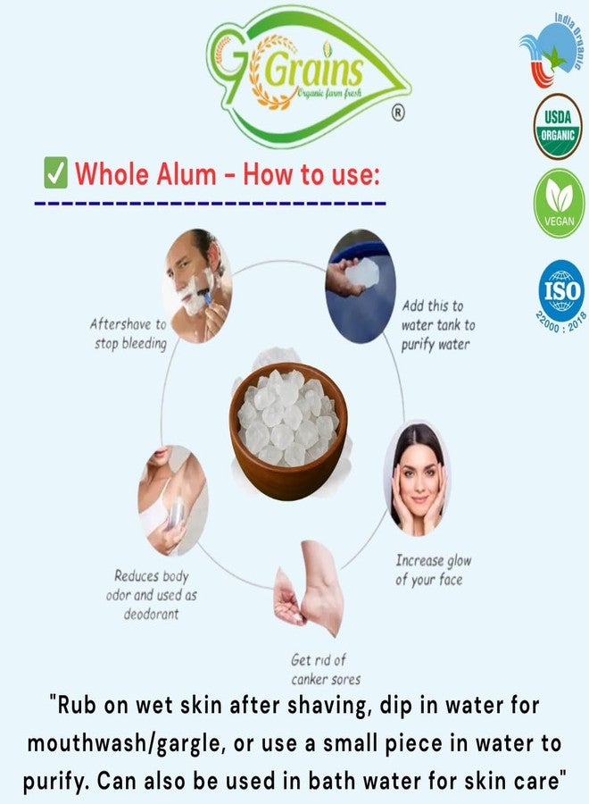 G7 GRAINS Whole Alum Crystals (Fitkari) Natural Stone Form (1Kg) | For Water Purification, Skin Tightening, Aftershave & Household Use | Pure & Chemical-Free | By G7 Grains - Image 3