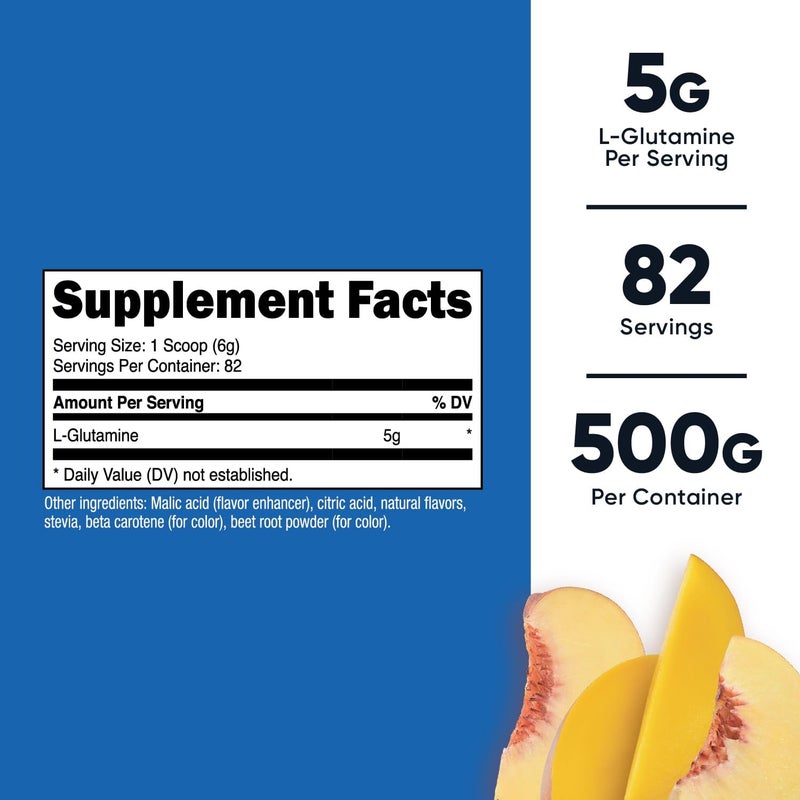 Nutricost LGlutamine Powder Sweetened with Stevia 500 Grams Peach Mango  Supplement for Gut Support 5 Grams of LGlutamine Per Serving  Gluten Free NonGMO - Image 2