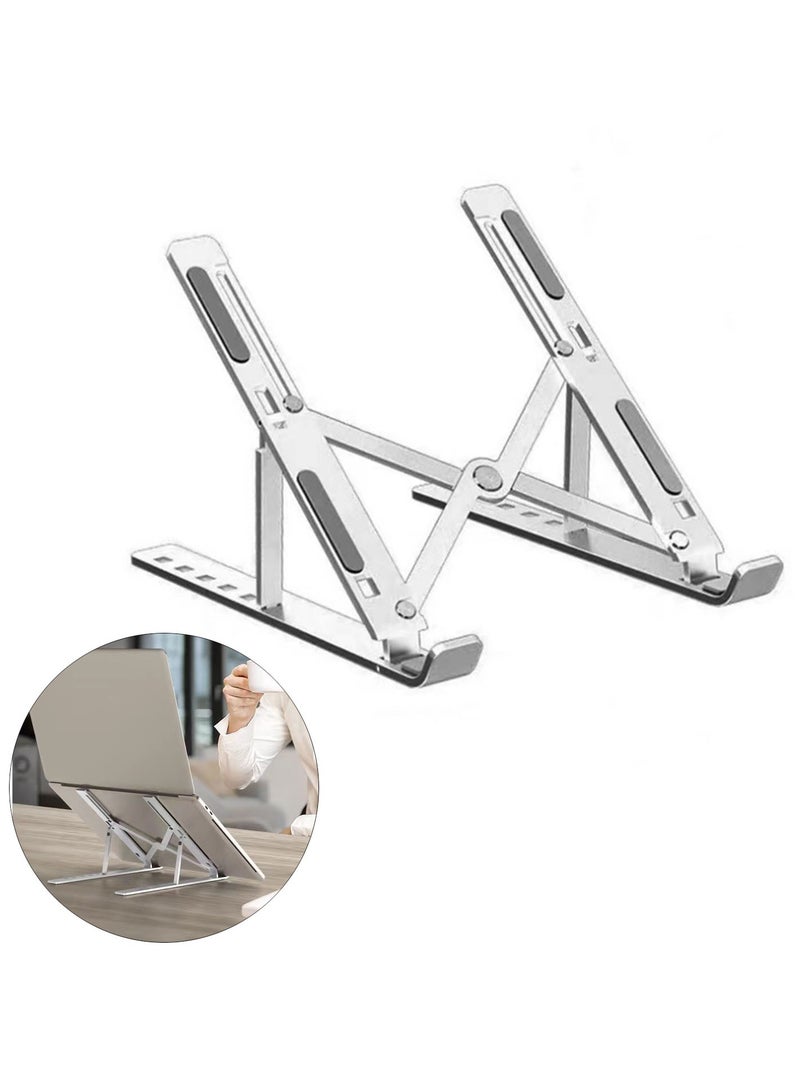 Generic Adjustable Laptop Stand Foldable Aluminum Alloy Tablet Stand 7-Levels Angles Computer Stand Silver 