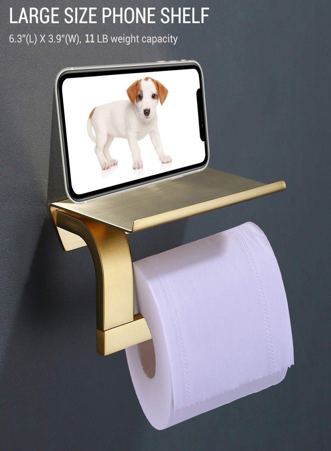 TRUSTMI Toilet Paper Holder with Phone Shelf SUS 304 Stainless Steel Wall Mounted Bathroom Tissue Roll Dispenser, Brushed Gold - Image 2