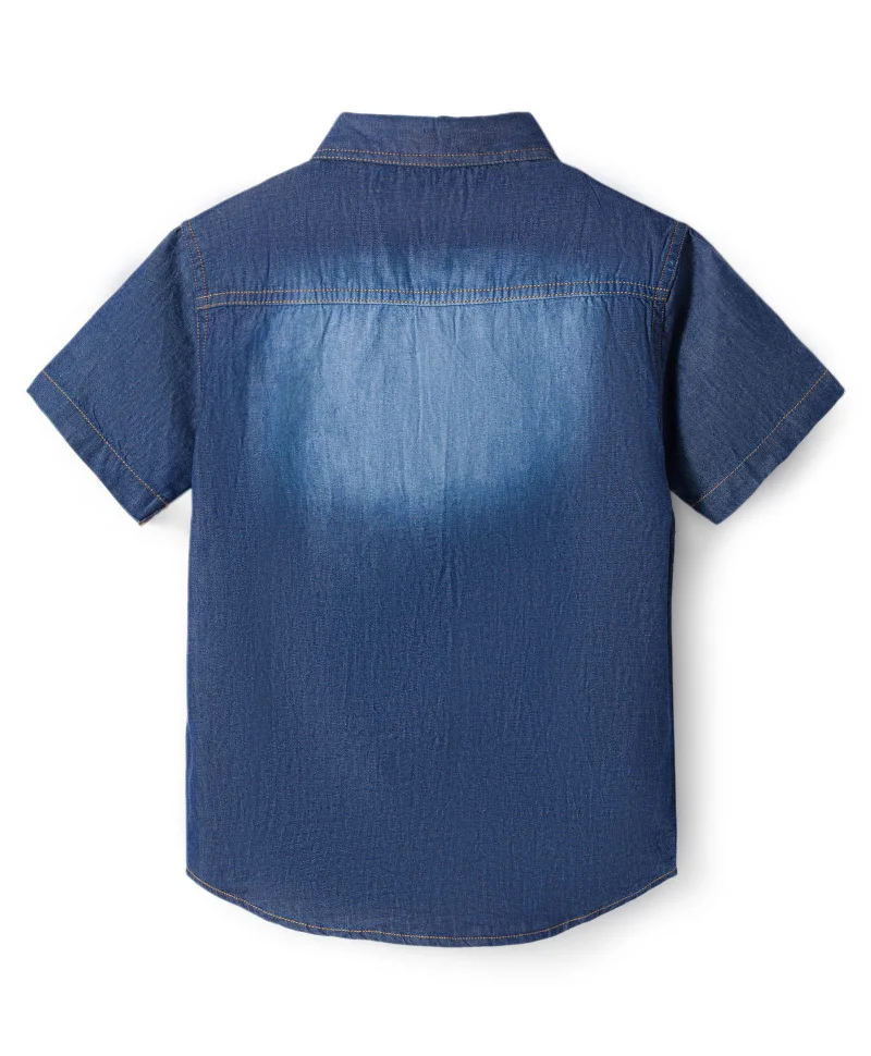 Pine Kids Pine Kids Woven Half Sleeves Washed Denim Shirt - Dark Blue