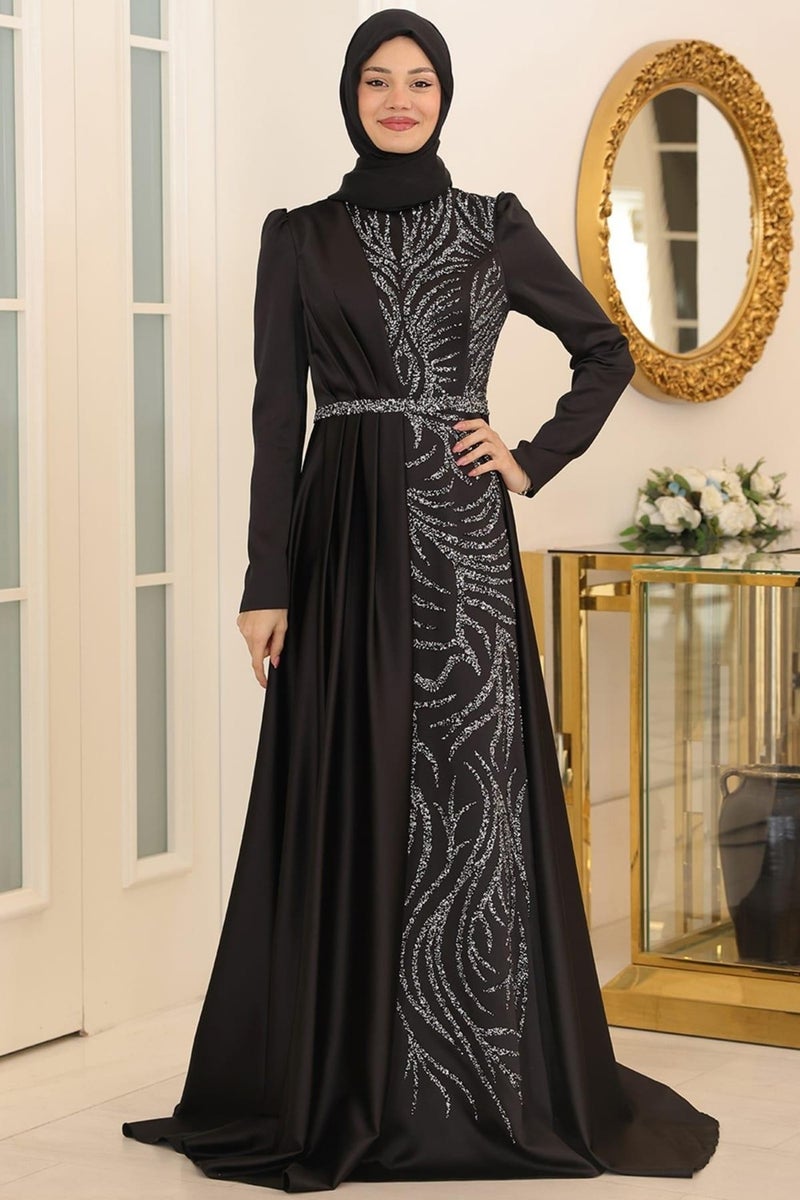 Esilanur Mihrimah Hijab Evening Dress Black  - Image 1