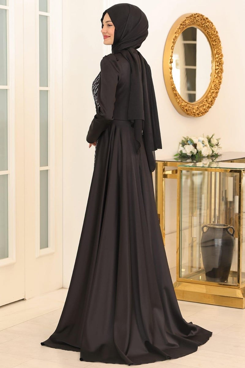 Esilanur Mihrimah Hijab Evening Dress Black  - Image 3