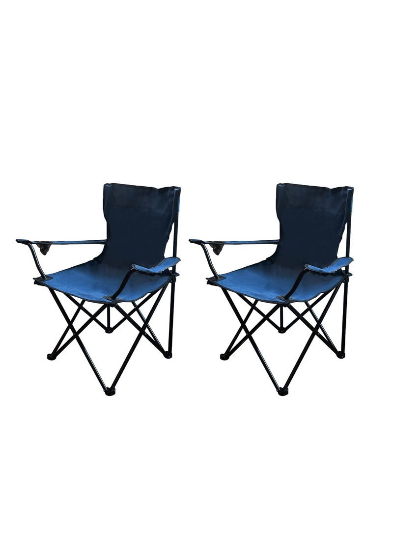 2Pcs Outdoor Folding Chair With Armrest Camping Fishing Seat Portable Beach Camping Chair Picnic Beach Chair Outdoor Portable Chair 90X57X47CM Dark Blue