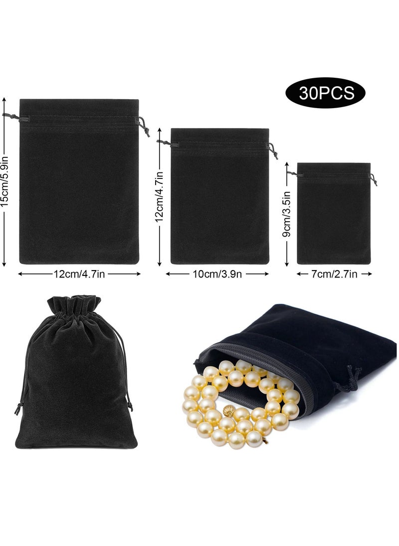HomarKet 3 Style Velvet Drawstring Bags Velvet Pouches for Jewelry Gift Packaging Black 30 Pcs  - Image 2