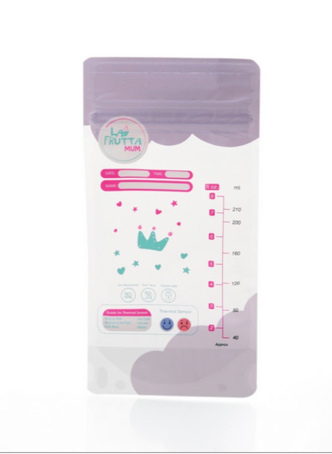 La Frutta La Frutta MUm Premium Breastmilk Storage, 25 Bags 210ml, Pre-Sterilized, Leak proof, Freezer safe, Double zip lock.  - Image 1