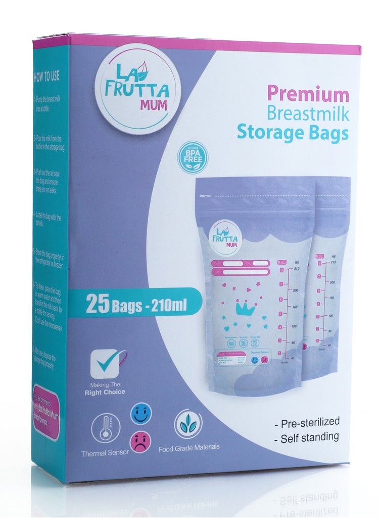 La Frutta La Frutta MUm Premium Breastmilk Storage, 25 Bags 210ml, Pre-Sterilized, Leak proof, Freezer safe, Double zip lock.  - Image 2