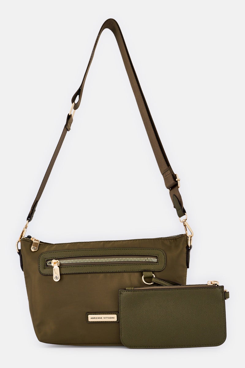 ADRIENNE VITTADINI Women Brand Logo Cross Body Bag With Pouch, Olive - Image 1
