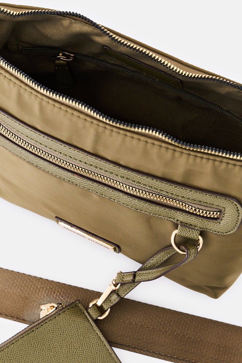 ADRIENNE VITTADINI Women Brand Logo Cross Body Bag With Pouch, Olive - Image 3