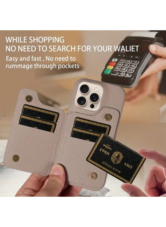 Pink Faux Leather Wallet Case Magnetic Closure Card Slots For iPhone 14 - Image 5