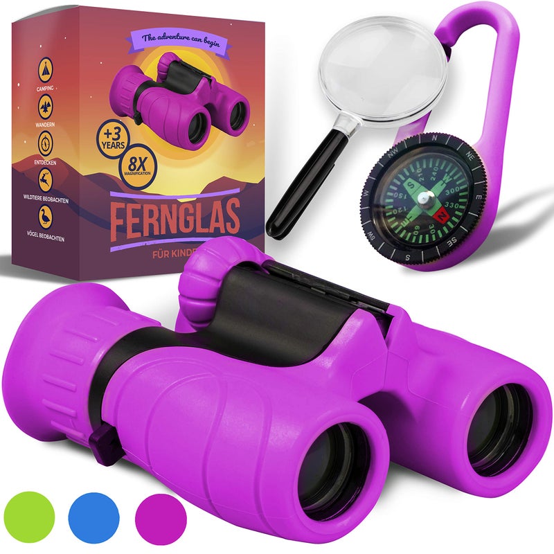 Promora Binoculars for Children - Ideal Gift for Boys and Girls - Strong Magnification 8 x 21 - Comprehensive Set Including Magnifier & Compass - Toy for Children 3-12 Years - Image 1