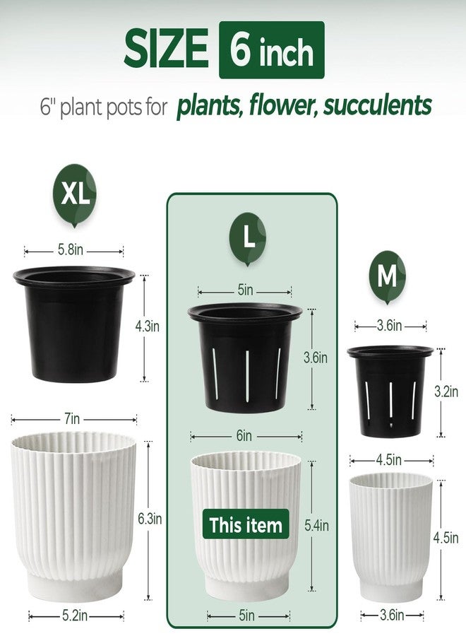 T4U Plastic Self Watering Planter, Long Term Water Storage Plant Pot/Macaron-Colored Flower Pots Outdoor Indoor Yard Garden Home Decoration, Large Size - Set of 6,White - Image 2