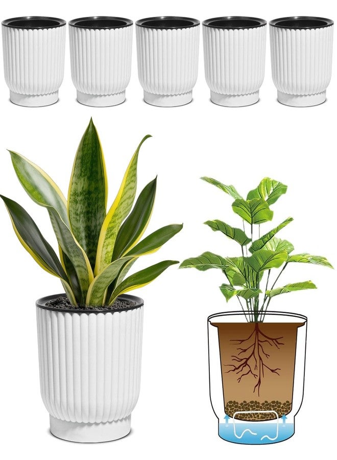 T4U Plastic Self Watering Planter, Long Term Water Storage Plant Pot/Macaron-Colored Flower Pots Outdoor Indoor Yard Garden Home Decoration, Large Size - Set of 6,White - Image 1