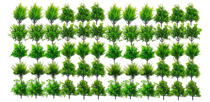Dekorly Artificial Plastic Mix Green Grass Fake Outdoors Plant Bushes Decor Faux Greenery Shrubs For Outdoor And Indoor, Artificial Shrubs Stems | Height- 7 Inches (Multi-60) - Image 1