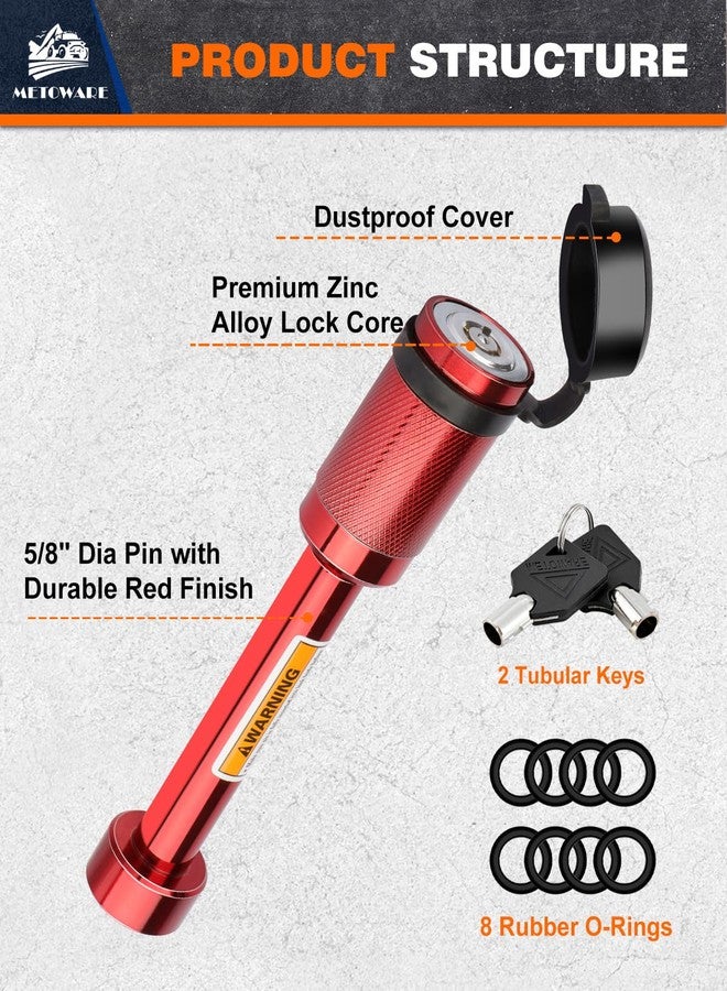 METOWARE Trailer Hitch Lock, Tailer Receiver Lock Fits Class III/IV, 2", 2-1/2" Hitch Receiver with 5/8" Dia Pin and 8 Rattle Rubber O-Rings, for Trailer, Truck, Car, Boat (Red) - Image 4