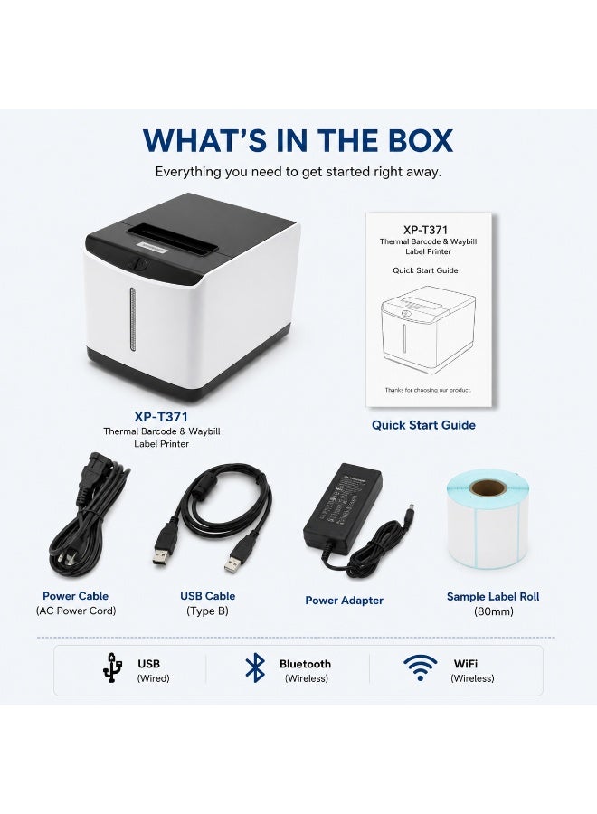 Xprinter XP-T371 20mm–80mm Thermal Barcode Printer USB + BT + WiFi for Retail Shipping & Inventory - Image 5