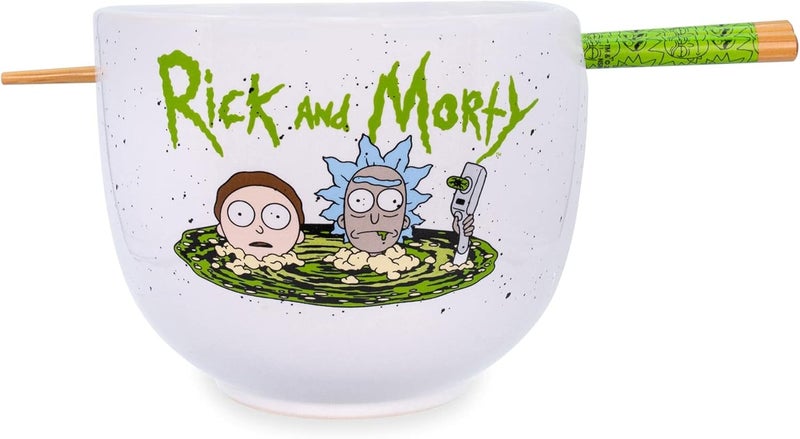 Silver Buffalo Rick and Morty Portal Japanese Ceramic Dinnerware Set  Includes 20Ounce Ramen Noodle Bowl and Wooden Chopsticks  Asian Food Dish Set For Home  Kitchen  Adult Swim Cartoon Gifts and Collectibles - Image 1
