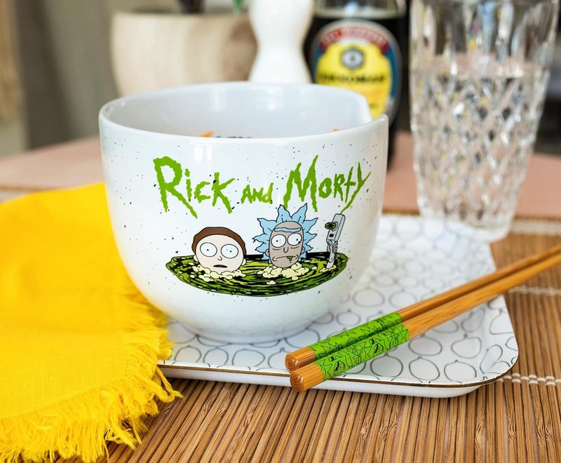 Silver Buffalo Rick and Morty Portal Japanese Ceramic Dinnerware Set  Includes 20Ounce Ramen Noodle Bowl and Wooden Chopsticks  Asian Food Dish Set For Home  Kitchen  Adult Swim Cartoon Gifts and Collectibles - Image 4