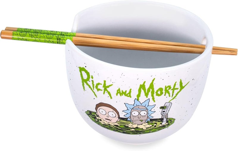 Silver Buffalo Rick and Morty Portal Japanese Ceramic Dinnerware Set  Includes 20Ounce Ramen Noodle Bowl and Wooden Chopsticks  Asian Food Dish Set For Home  Kitchen  Adult Swim Cartoon Gifts and Collectibles - Image 3