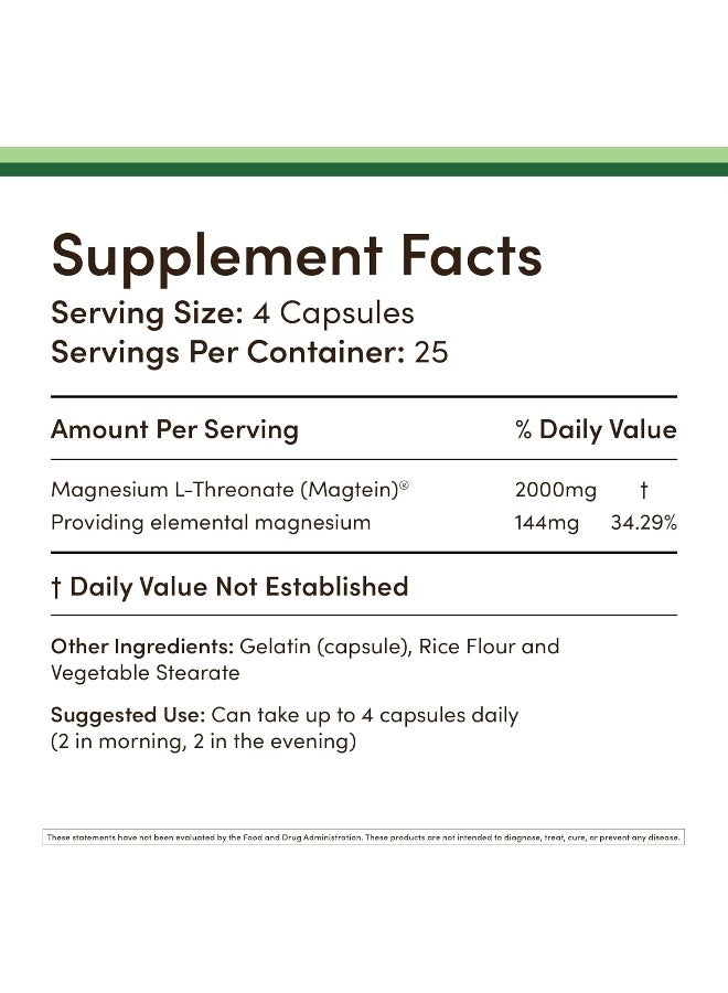 Double Wood Supplements مكملات دابل وود المغنيسيوم L-Threonate (100 × 2000 ملغ كبسولات) - Image 2