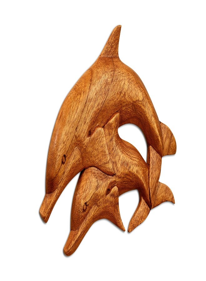 G6 Collection Wooden Dolphin Wall Art Decor Plaque Hanging Sculpture Hand Carved Accent Handcrafted Handmade Seaside Tropical Nautical Ocean Coastal Wood Home Wall (2 Dolphins) - Image 2