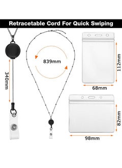 FIRSTAR 2 Sets Retractable Badge Reel Lanyard with ID Holder, Waterproof Name Card Holder, Stainless Steel Lanyard Necklace Badge Clip (Black, Silver)  - Image 2