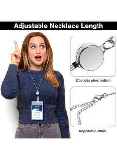 FIRSTAR 2 Sets Retractable Badge Reel Lanyard with ID Holder, Waterproof Name Card Holder, Stainless Steel Lanyard Necklace Badge Clip (Black, Silver)  - Image 3