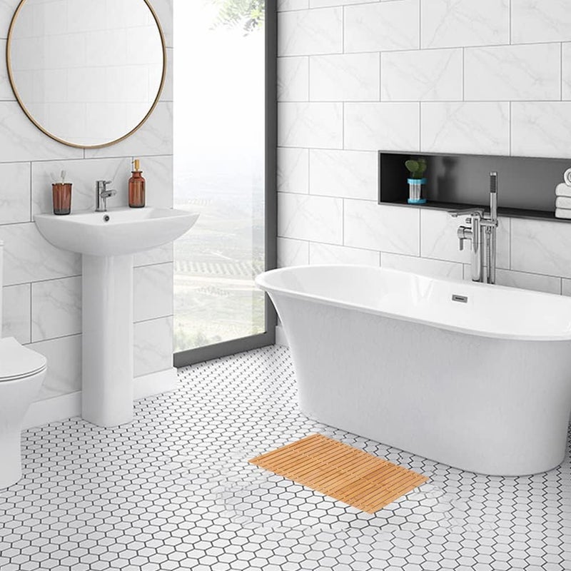 Long term storage compatible Bamboo Bath Mat Bathroom Rugs Floor Wood Shower Bathtub Waterproof Non Slip Accessories 16x24 Inch Easy to Clean, Natural Bamboo, 1 pc One piece build - Image 2