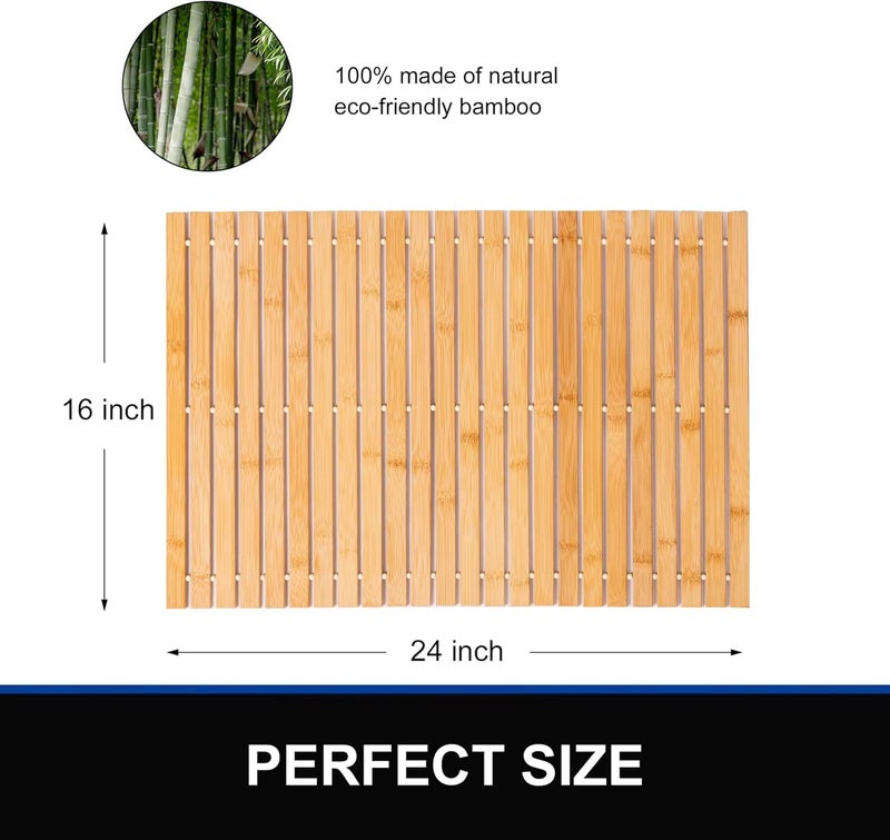 Long term storage compatible Bamboo Bath Mat Bathroom Rugs Floor Wood Shower Bathtub Waterproof Non Slip Accessories 16x24 Inch Easy to Clean, Natural Bamboo, 1 pc One piece build - Image 5