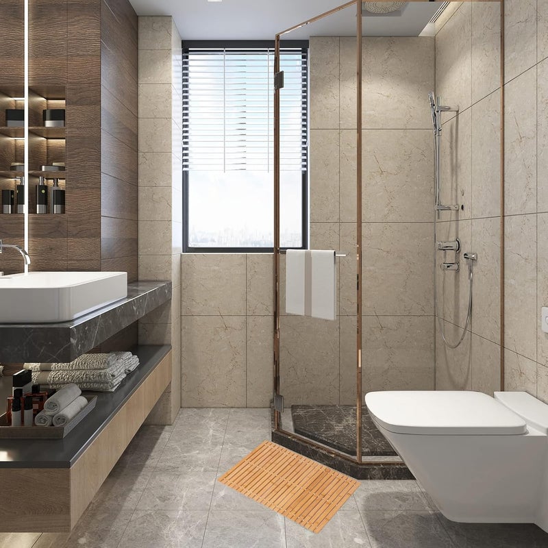 Long term storage compatible Bamboo Bath Mat Bathroom Rugs Floor Wood Shower Bathtub Waterproof Non Slip Accessories 16x24 Inch Easy to Clean, Natural Bamboo, 1 pc One piece build - Image 3