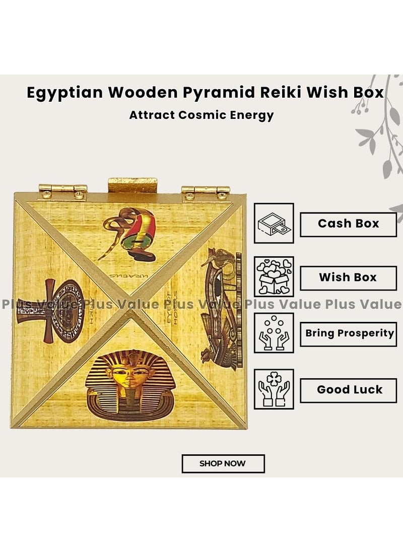 Plus Value Plus Value Wooden Vastu Pyramid Wish Box Cash Box Reiki Box Egyptian Symbol Feng Shui Items Home Office Size 4 Inches  - Image 2