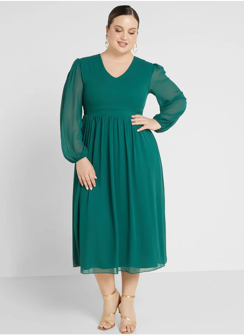 ايلا ليمتد كيرف Mesh Sleeve Fit & Flare Dress