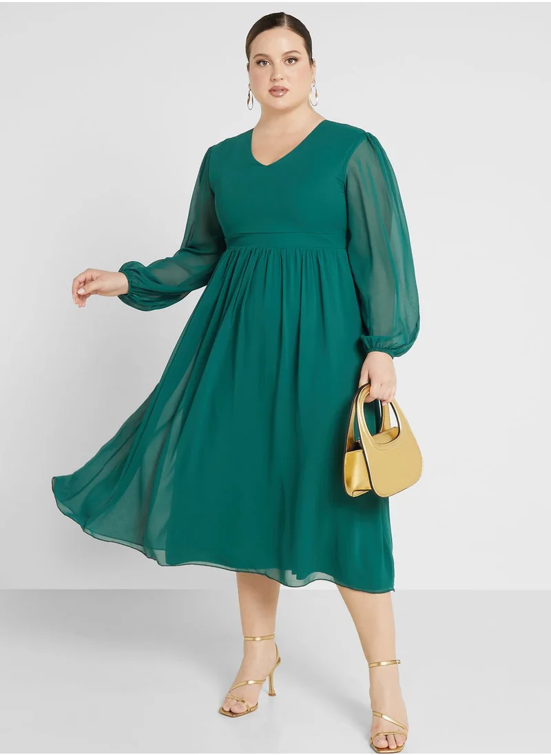 Ella Limited Curve Mesh Sleeve Fit & Flare Dress