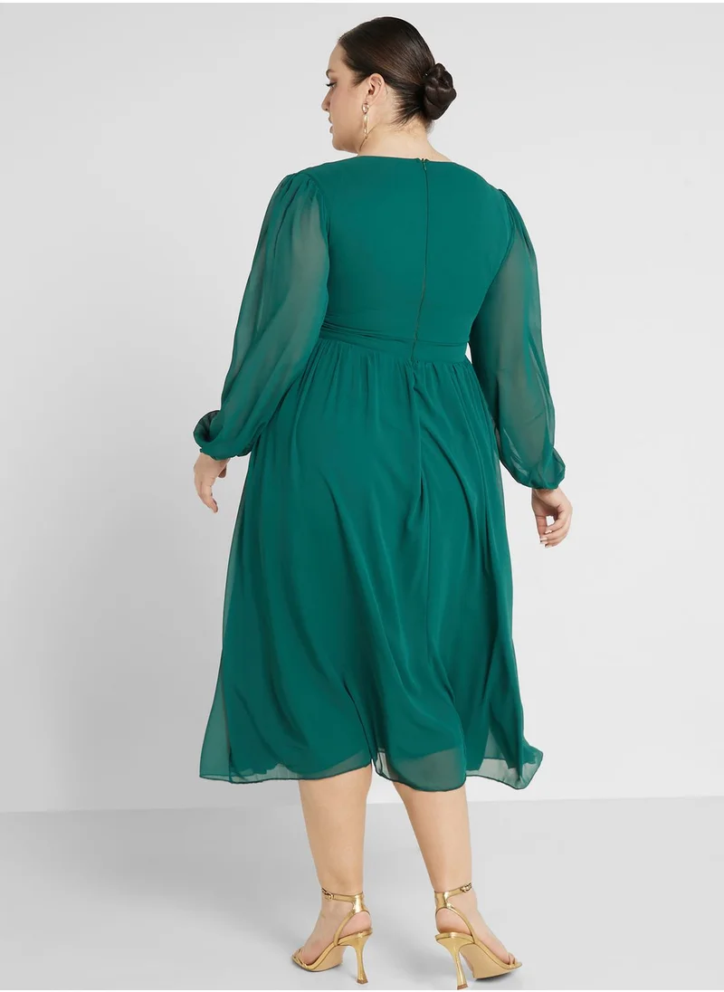 Ella Limited Curve Mesh Sleeve Fit & Flare Dress