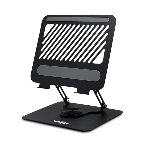 FRONTECH Laptop Stand, Carbon Steel, 360° Rotatable Base, Stepless Height Adjustment, Anti-Slip Silicone, Enhanced Air Circulation, Fits Laptops Up to 17", Black, (CP-0009) - Image 1